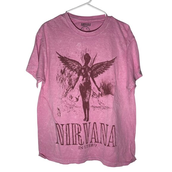 Nirvana Band Tee Retro Live '93 Oversized Distressed Pink Unisex Size L NWOT - Picture 1 of 4